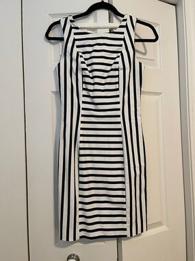 H&M Navy and White Striped Midi Sheath Dress